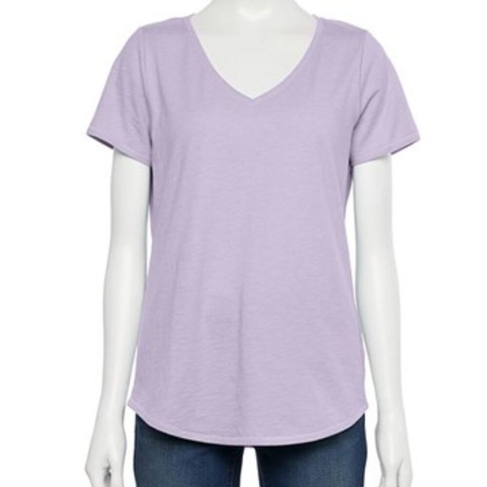 Sonoma The Everyday Tee V-Neck T-Shirt Top Purple Heather Size Petite XXL